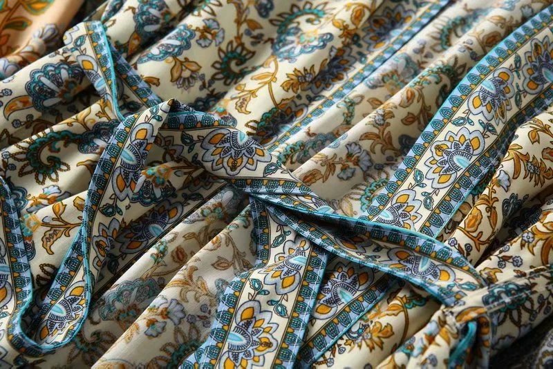 Vintage Chic Women Floral Print Batwing Sleeve Beach Bohemian Kimono Dress Ladies V Neck