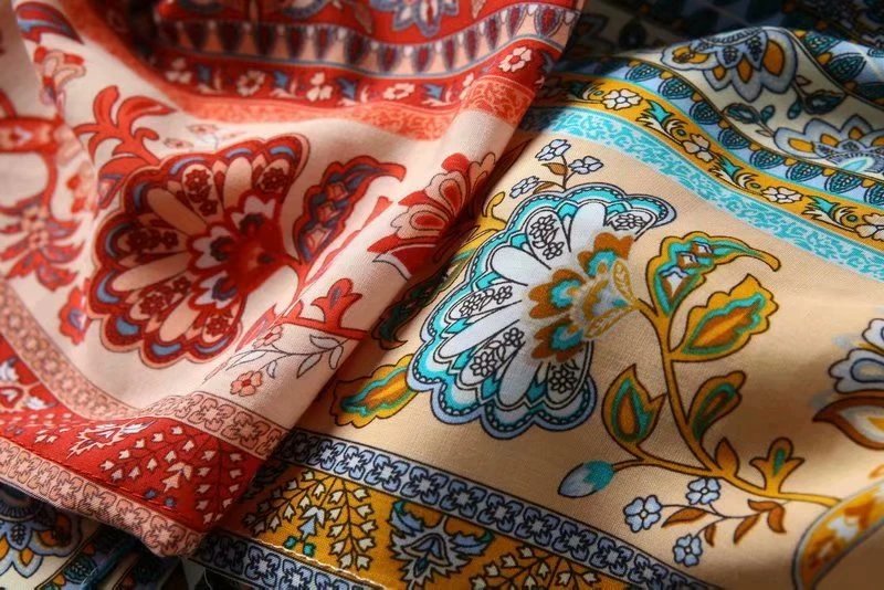 Vintage Chic Women Floral Print Batwing Sleeve Beach Bohemian Kimono Dress Ladies V Neck