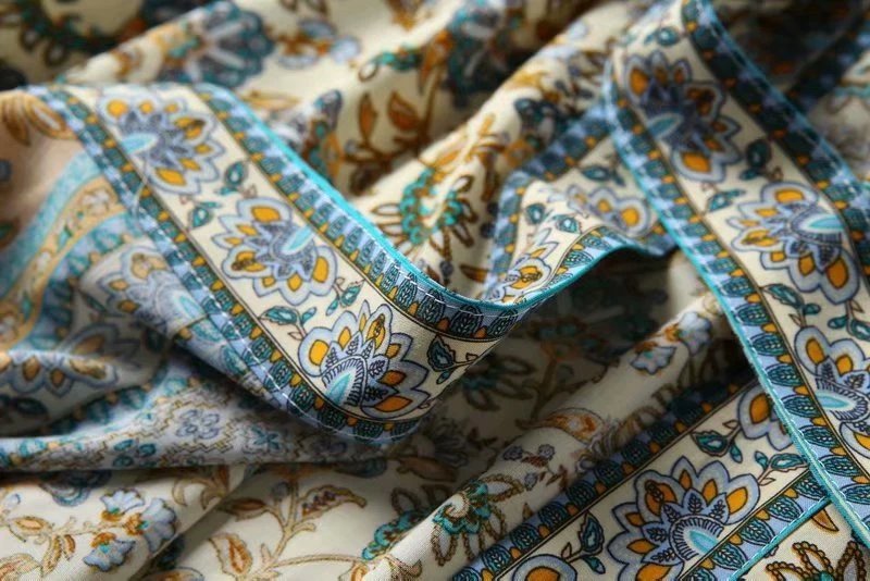 Vintage Chic Women Floral Print Batwing Sleeve Beach Bohemian Kimono Dress Ladies V Neck