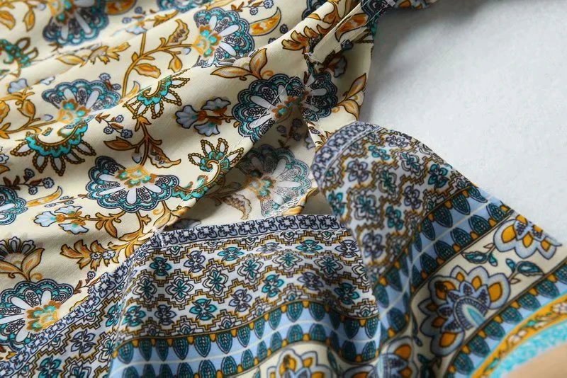 Vintage Chic Women Floral Print Batwing Sleeve Beach Bohemian Kimono Dress Ladies V Neck