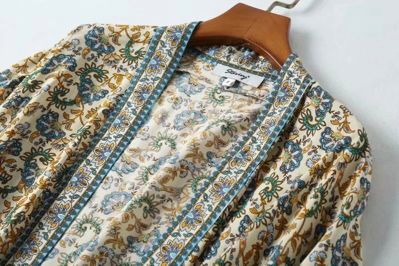 Vintage Chic Women Floral Print Batwing Sleeve Beach Bohemian Kimono Dress Ladies V Neck