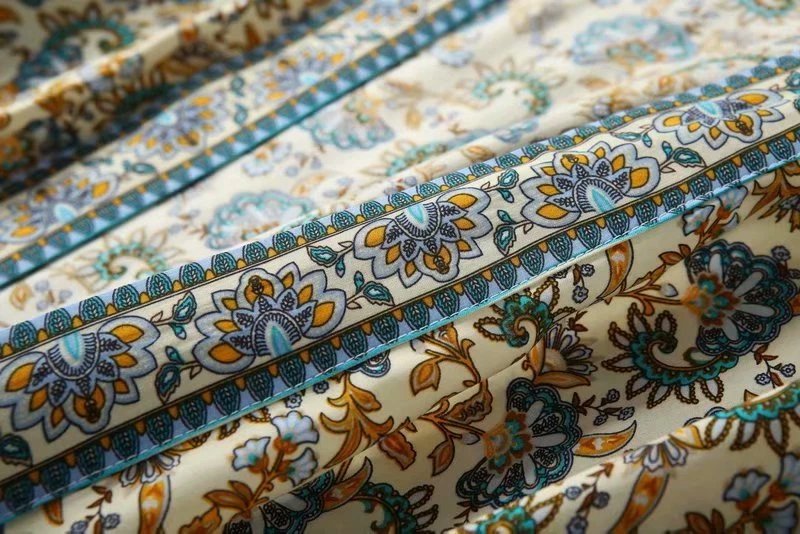 Vintage Chic Women Floral Print Batwing Sleeve Beach Bohemian Kimono Dress Ladies V Neck