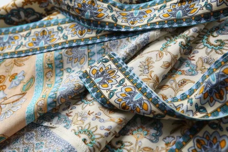 Vintage Chic Women Floral Print Batwing Sleeve Beach Bohemian Kimono Dress Ladies V Neck