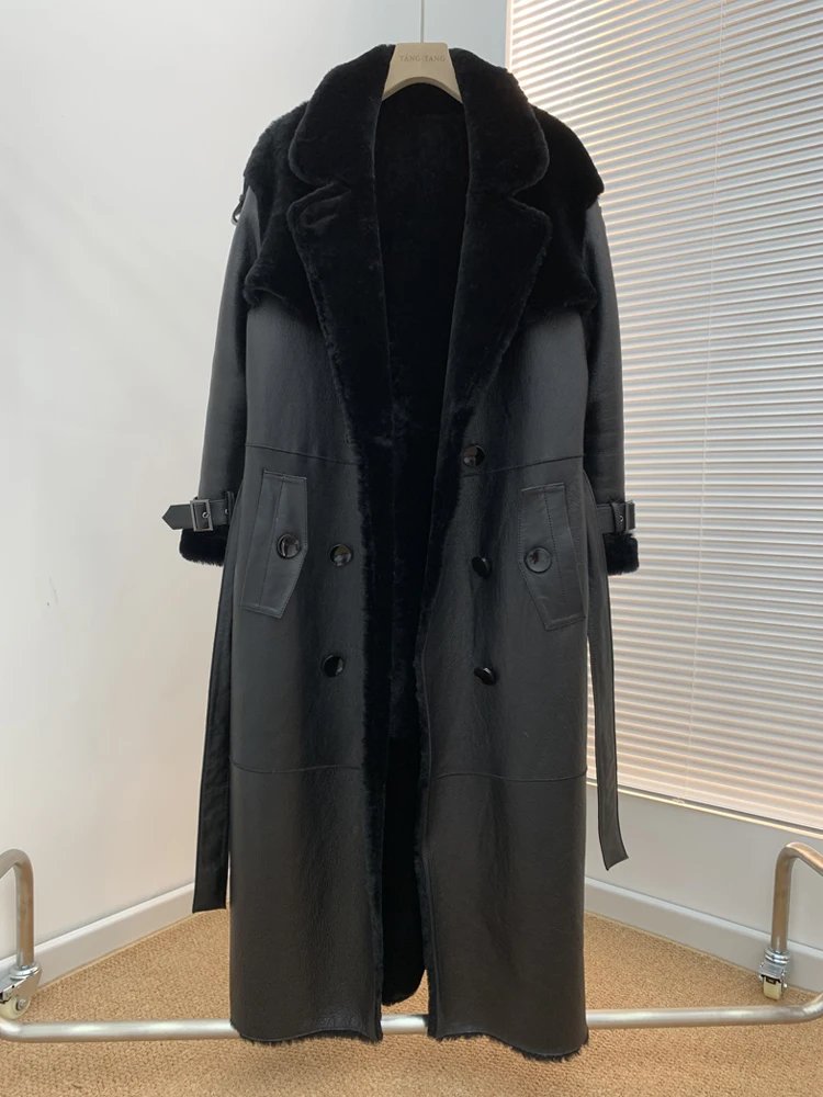 Luxury Women Long Real Leather Coat