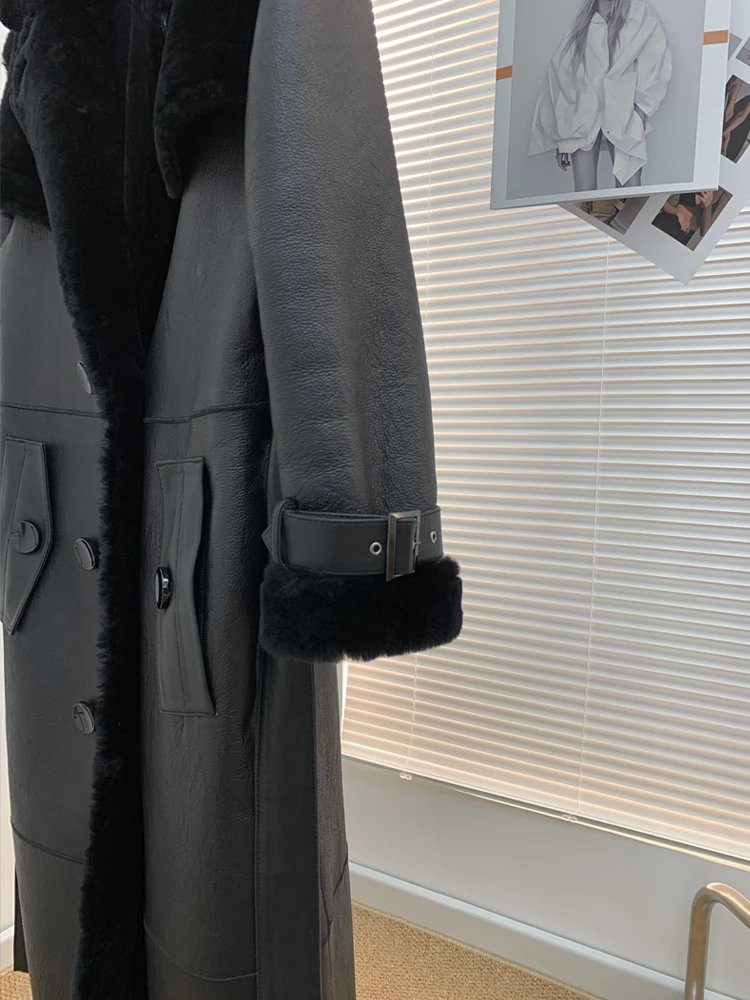 Luxury Women Long Real Leather Coat