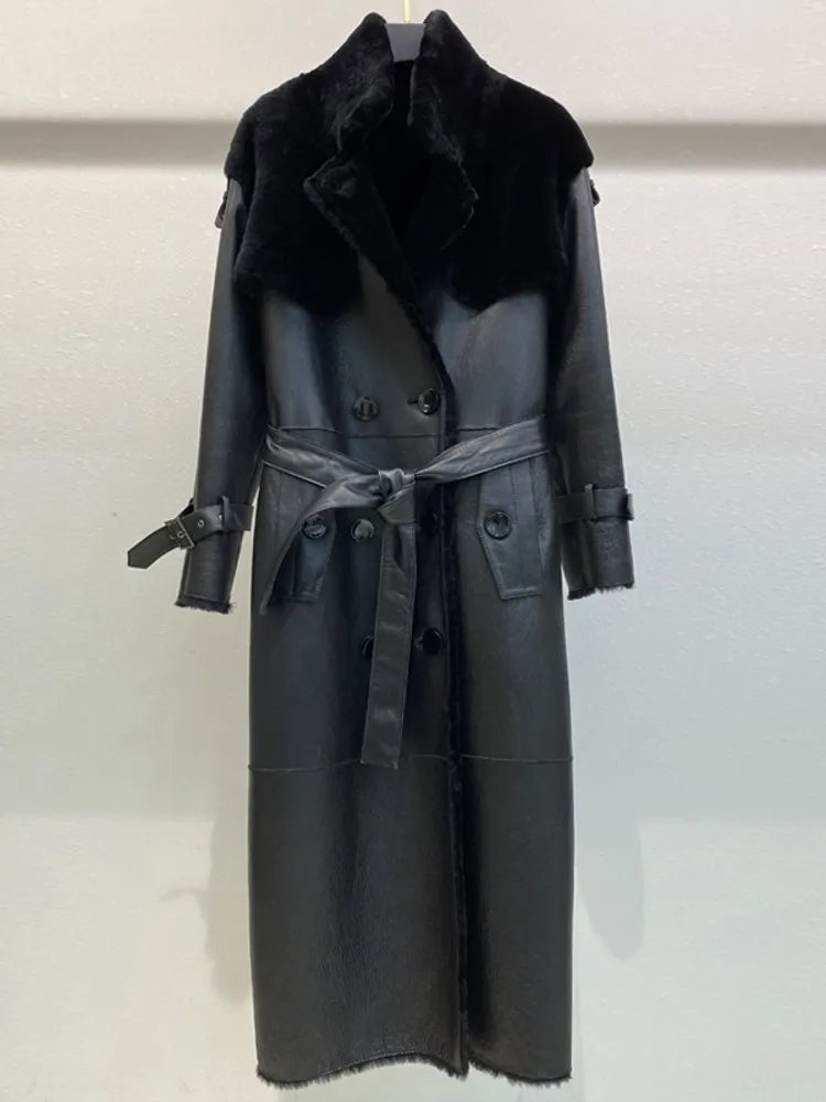 Luxury Women Long Real Leather Coat