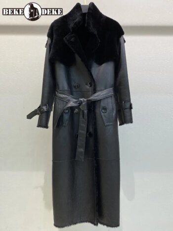 Luxury Women Long Real Leather Coat