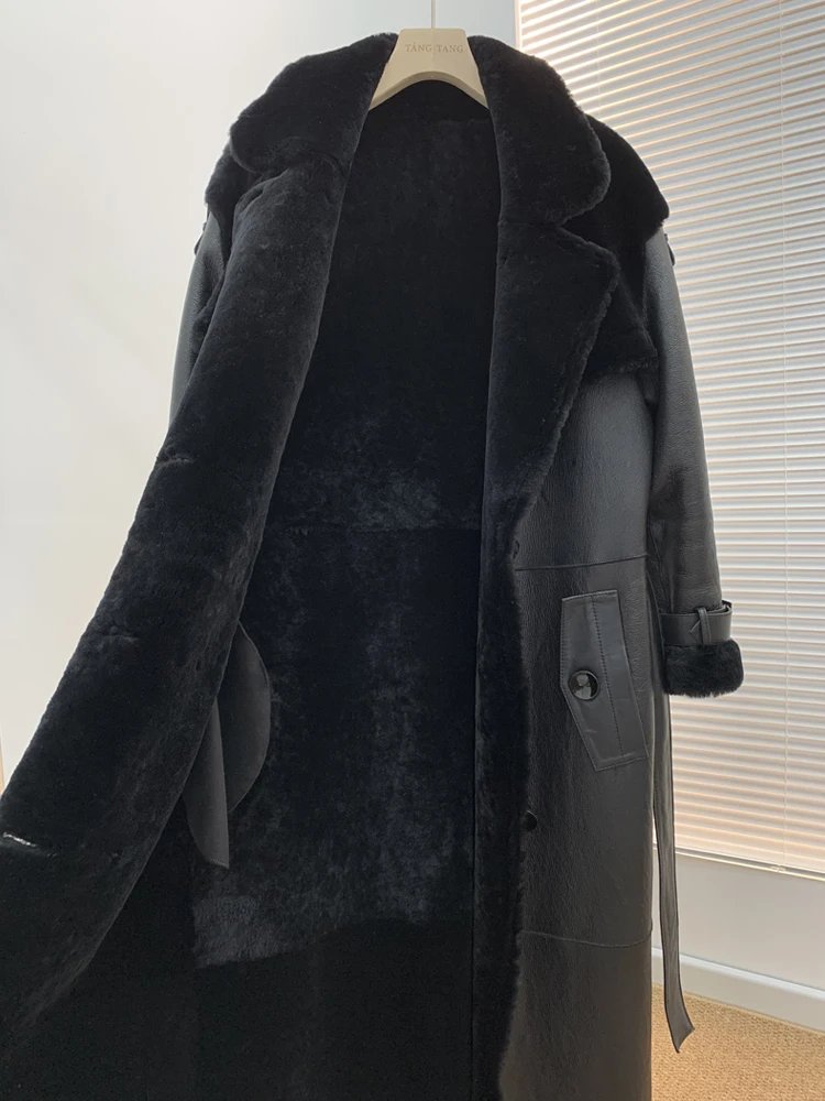 Luxury Women Long Real Leather Coat