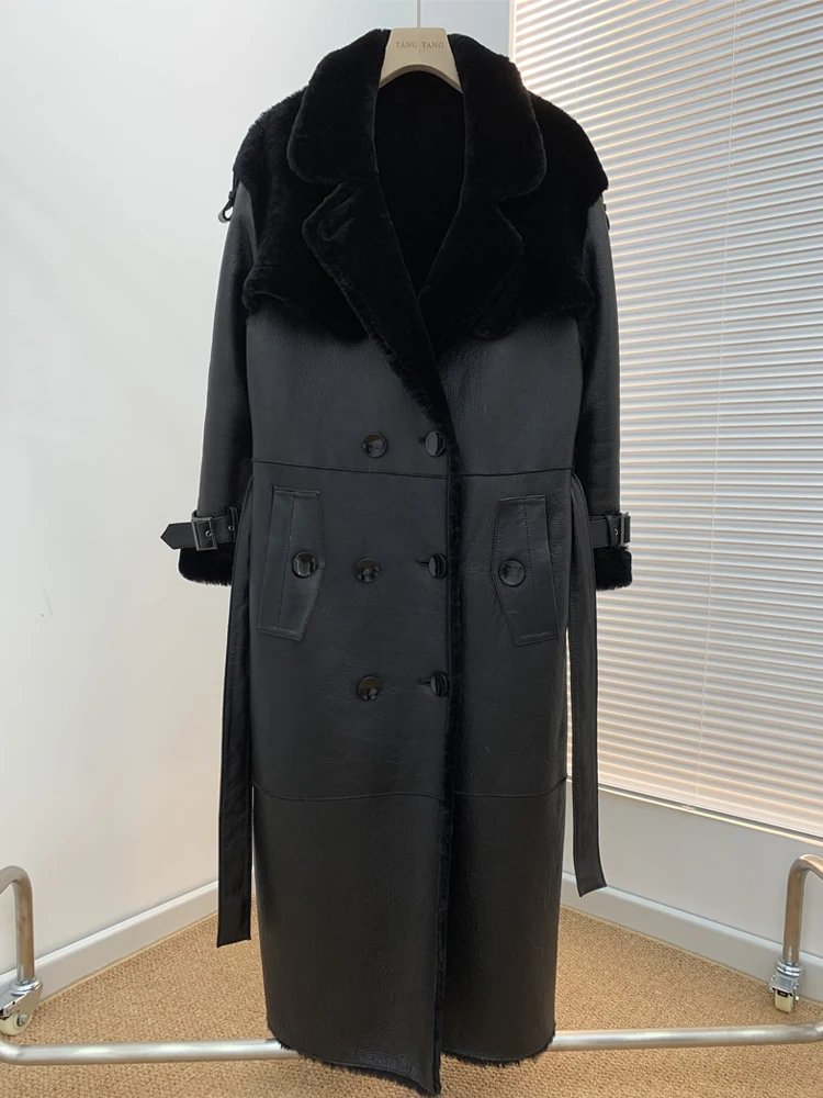 Luxury Women Long Real Leather Coat