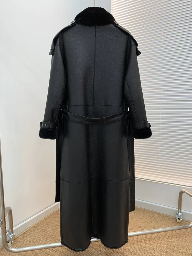 Luxury Women Long Real Leather Coat