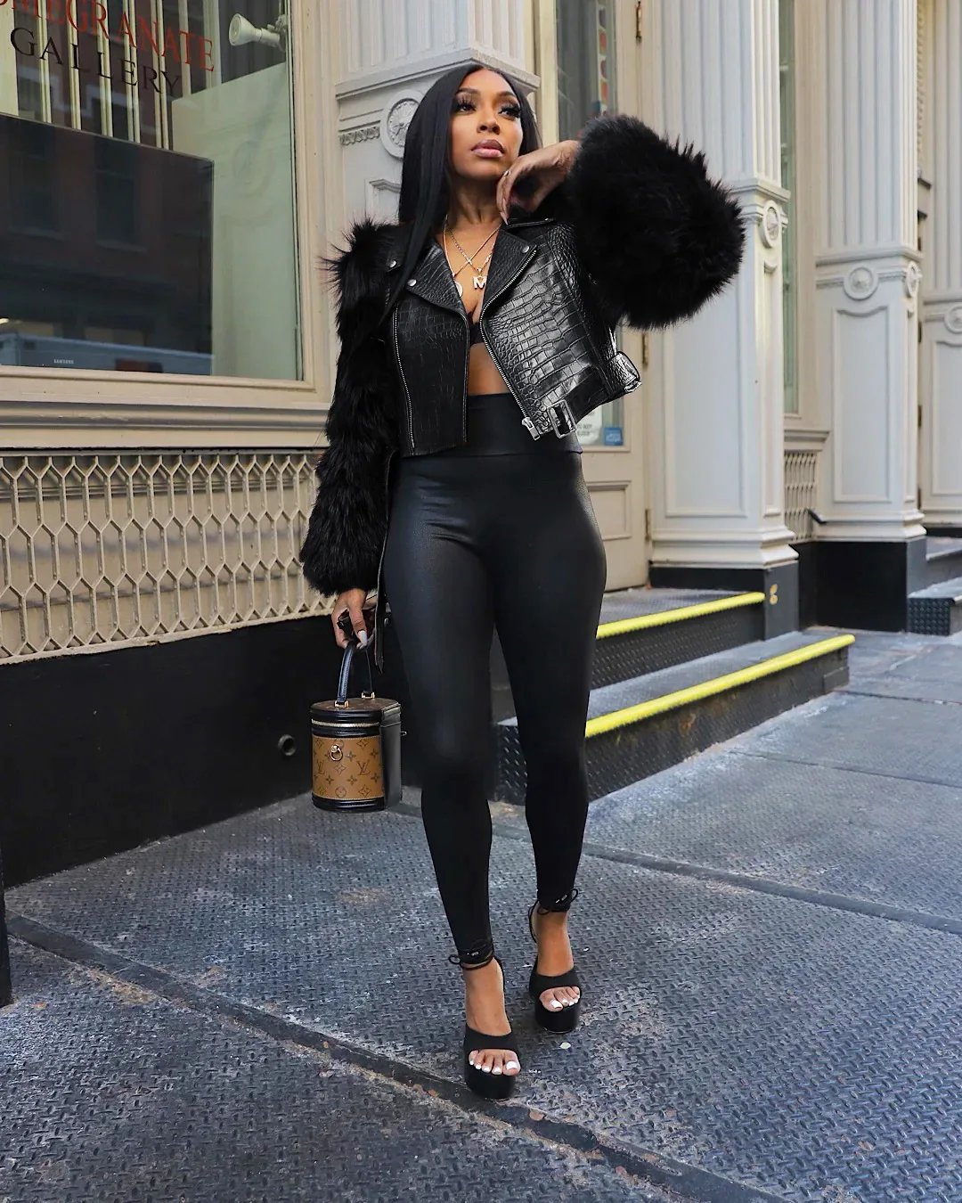 Faux Fur Patchwork Leather Motorcycle Jacket