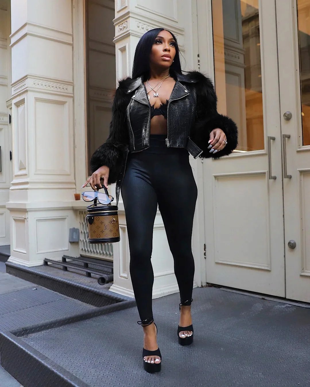 Faux Fur Patchwork Leather Motorcycle Jacket