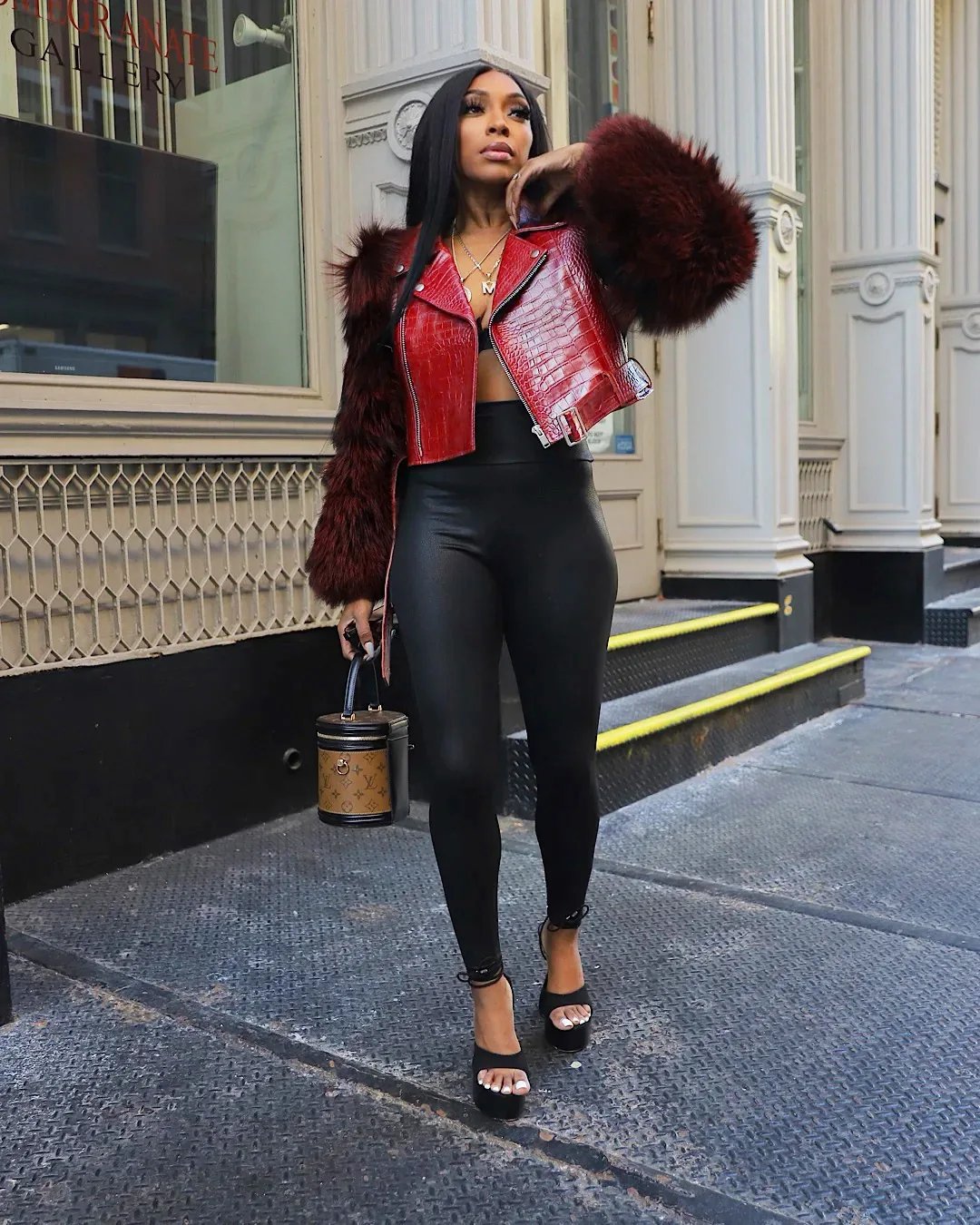 Faux Fur Patchwork Leather Motorcycle Jacket Faux Fur Patchwork Leather Motorcycle Jacket