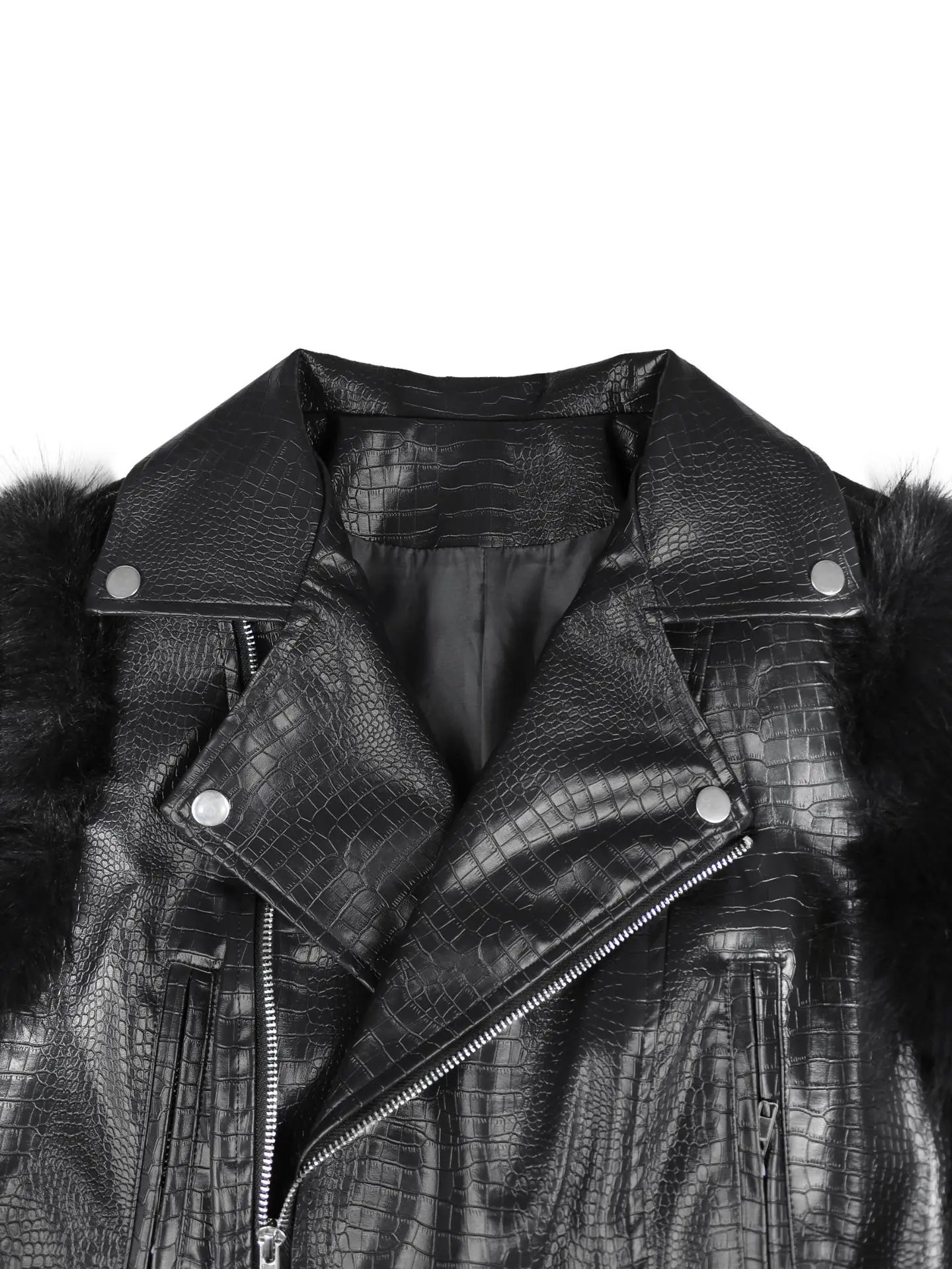 Faux Fur Patchwork Leather Motorcycle Jacket