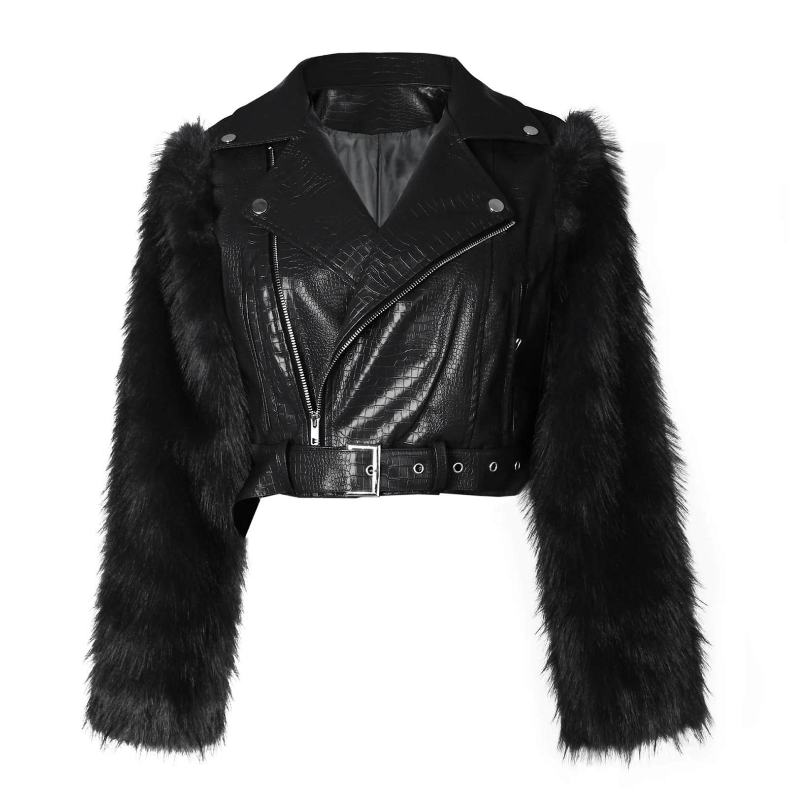 Faux Fur Patchwork Leather Motorcycle Jacket