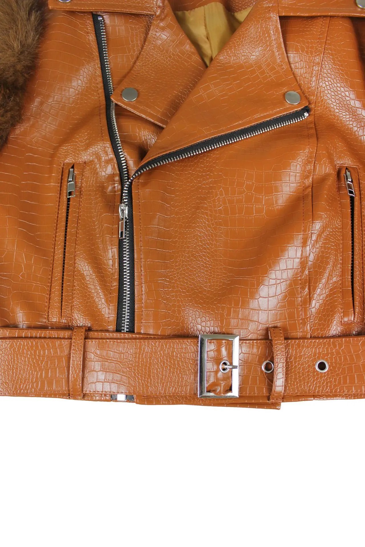 Faux Fur Patchwork Leather Motorcycle Jacket