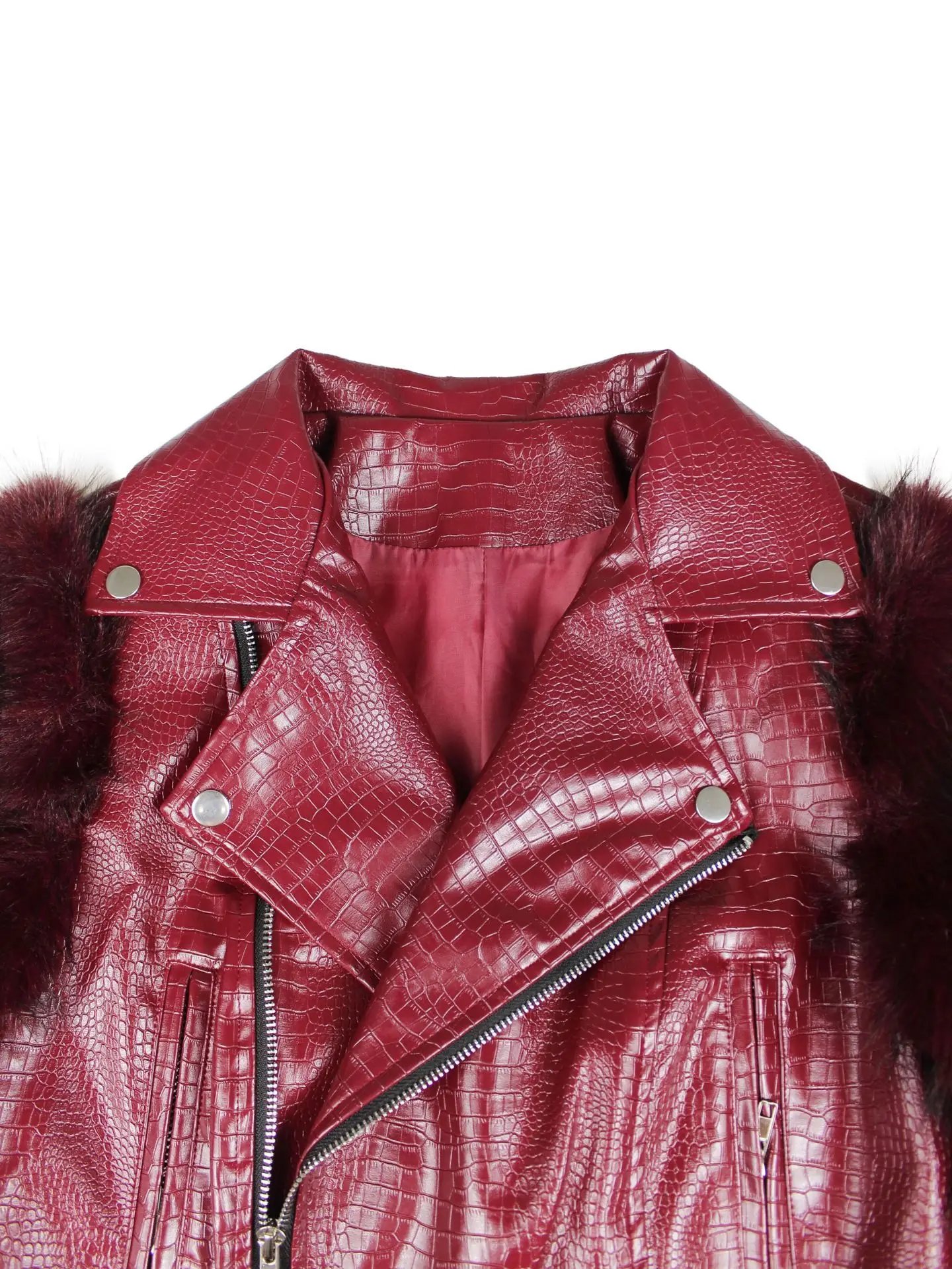 Faux Fur Patchwork Leather Motorcycle Jacket