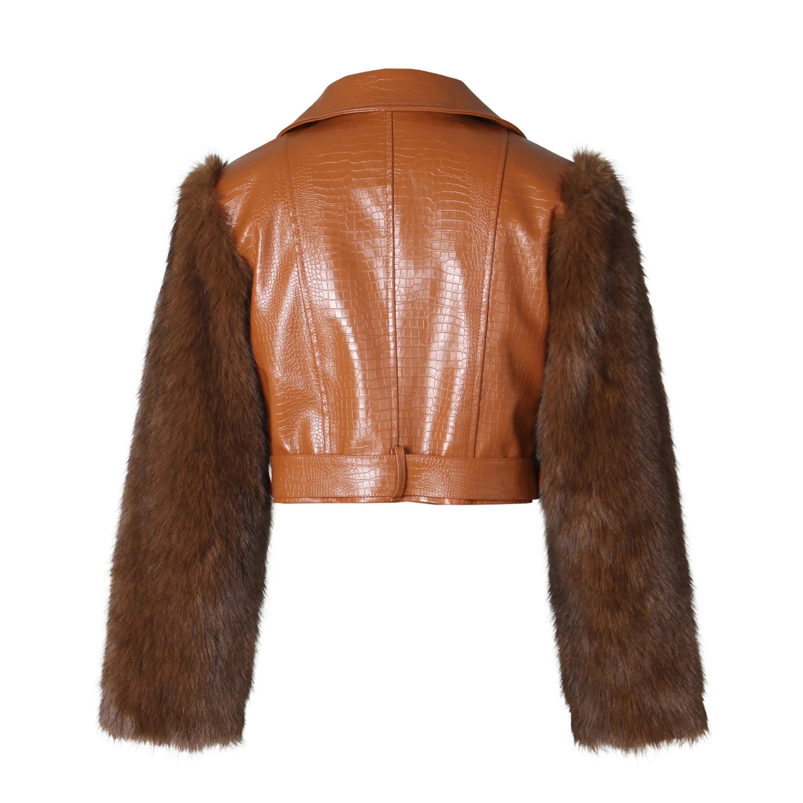 Faux Fur Patchwork Leather Motorcycle Jacket