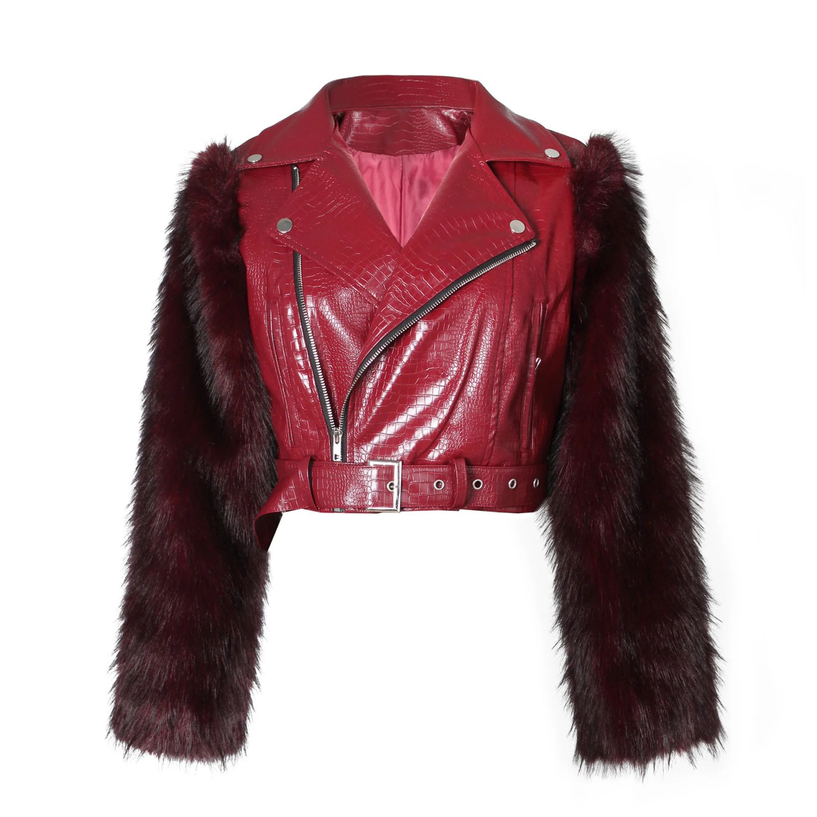 Faux Fur Patchwork Leather Motorcycle Jacket