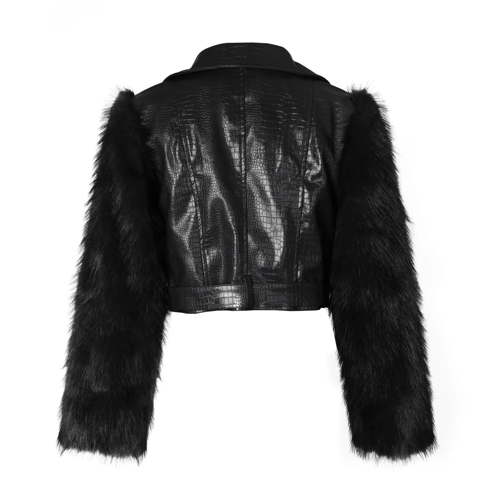 Faux Fur Patchwork Leather Motorcycle Jacket