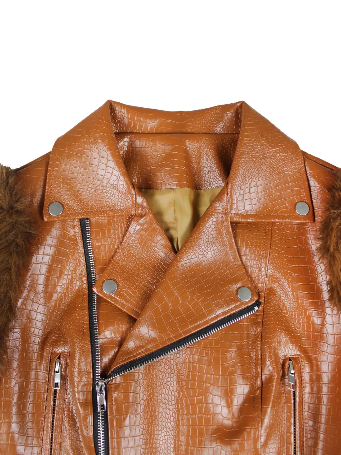 Faux Fur Patchwork Leather Motorcycle Jacket