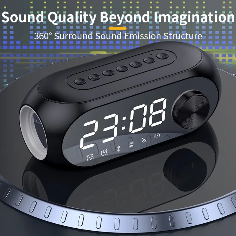 Alarm Clock with Fm Radio, Bluetooth Speaker, Portable Subwoofer, Music Player