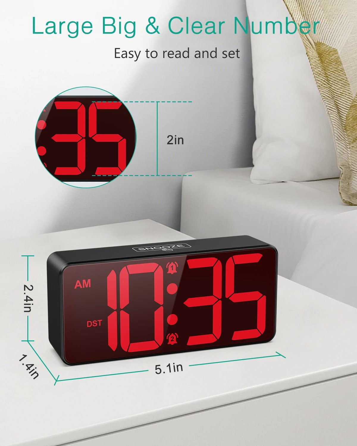ORIA Digital Alarm Clock Battery Powered
