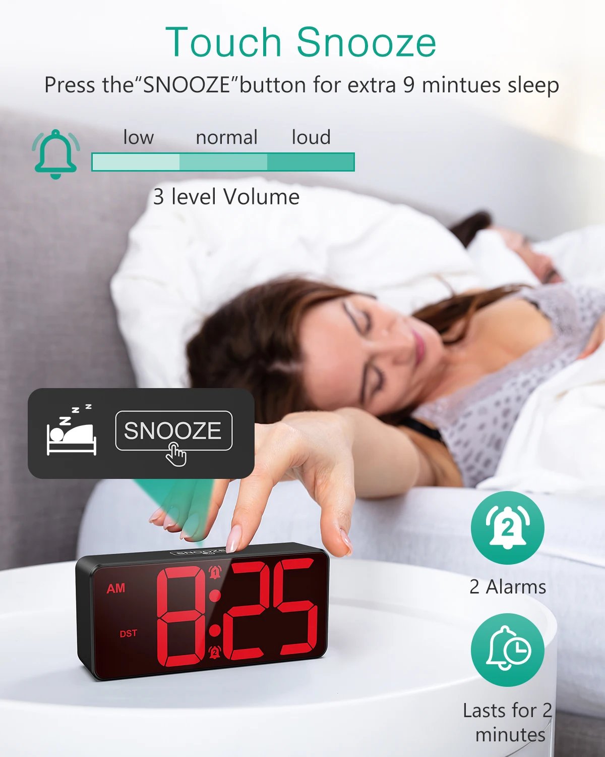 ORIA Digital Alarm Clock Battery Powered