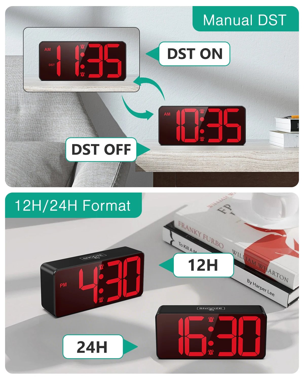 ORIA Digital Alarm Clock Battery Powered