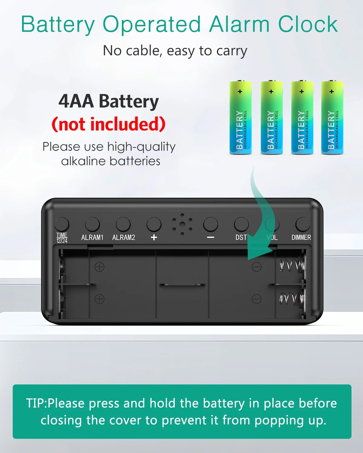 ORIA Digital Alarm Clock Battery Powered