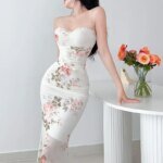 Elegant Flower Print Suspender Dress