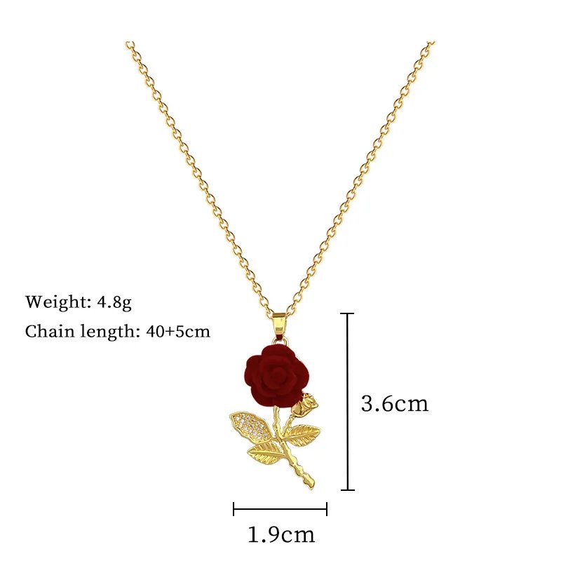 Fashion Red Rose Flower Pendant Necklace