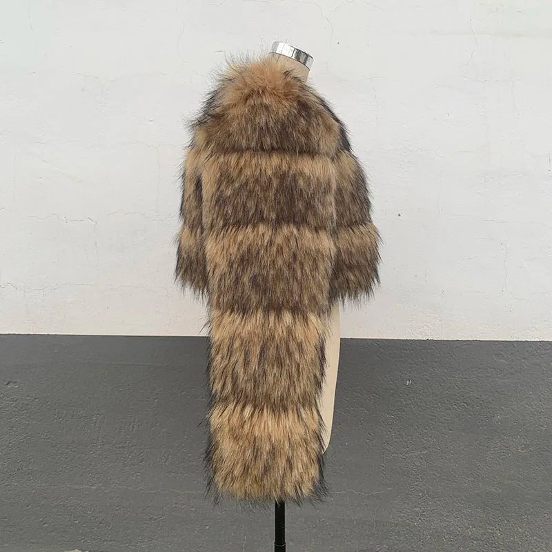High Quality Cropped Faux Raccoon Fur Coat Women