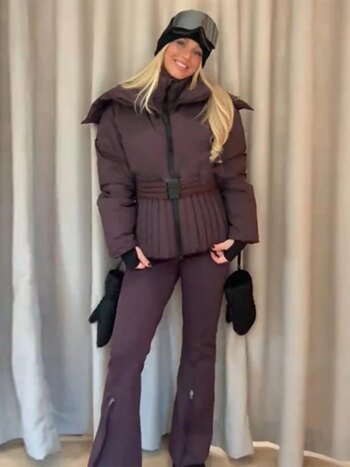 Women Hooded Tie-Waist Ski Suit