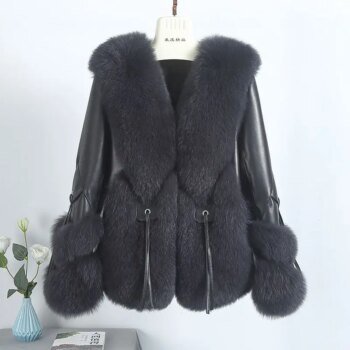 Real Fox Fur  Coats With down Genuine Sheepskin Leather