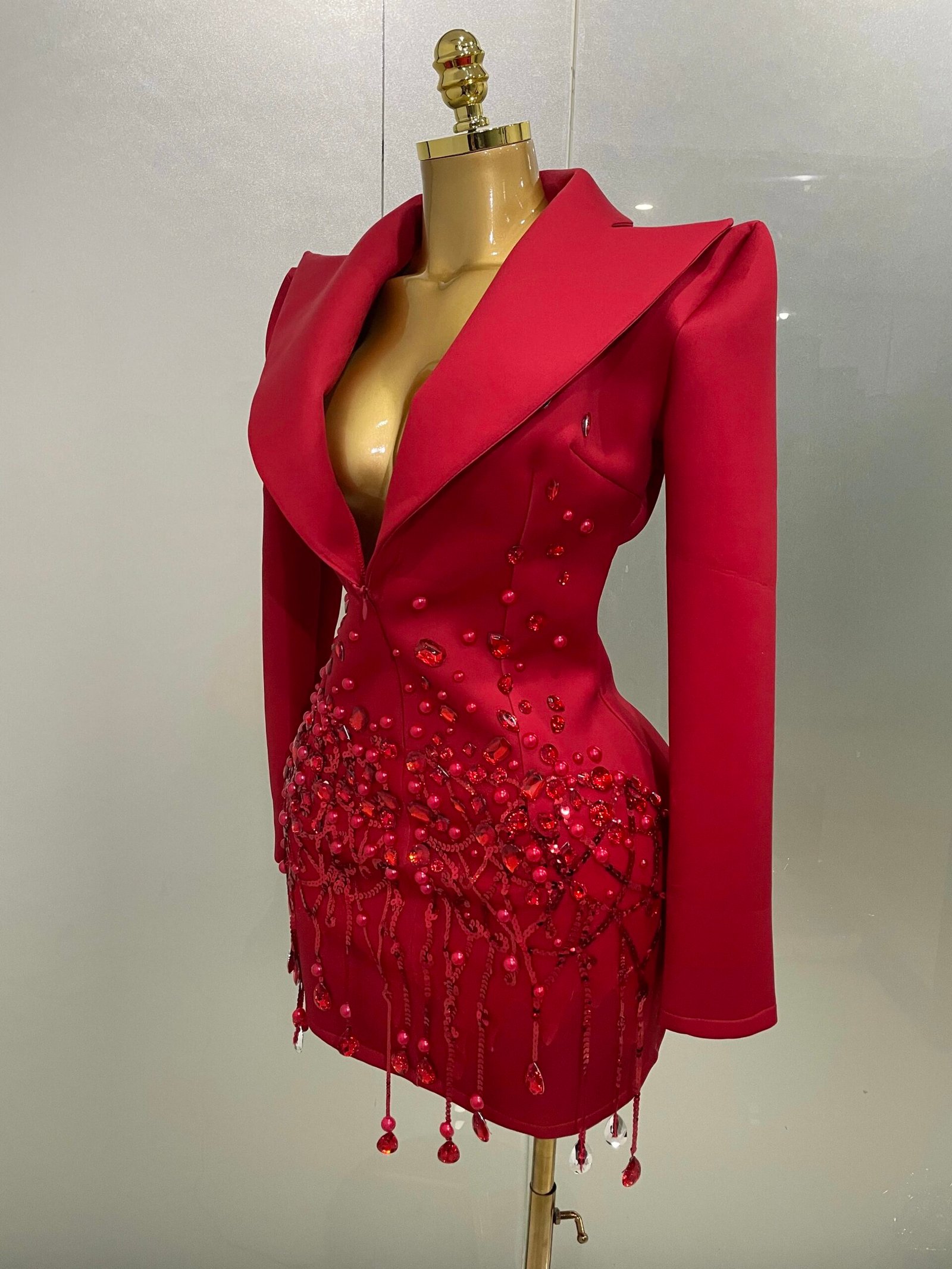 Sparkly Crystal Chains Pearls Long Sleeve Mini Dress