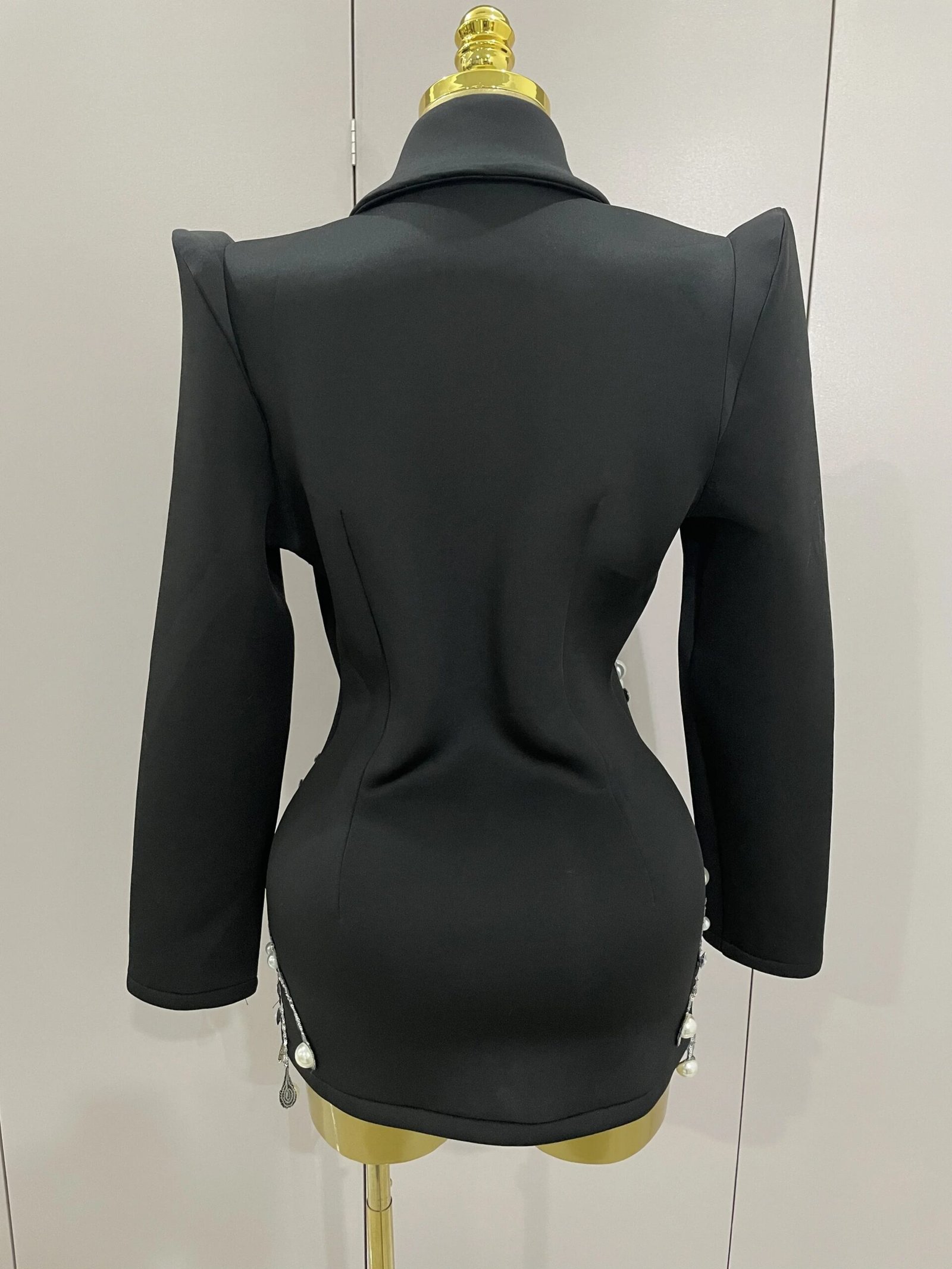 Sparkly Crystal Chains Pearls Long Sleeve Mini Dress