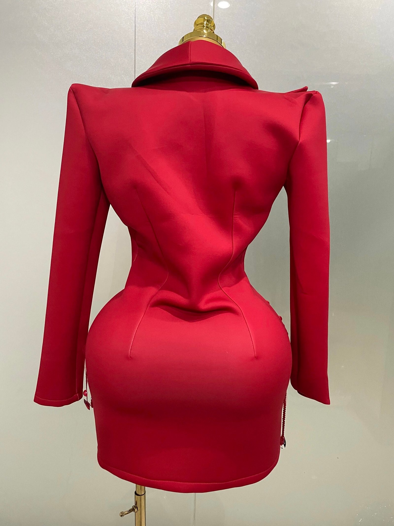 Sparkly Crystal Chains Pearls Long Sleeve Mini Dress