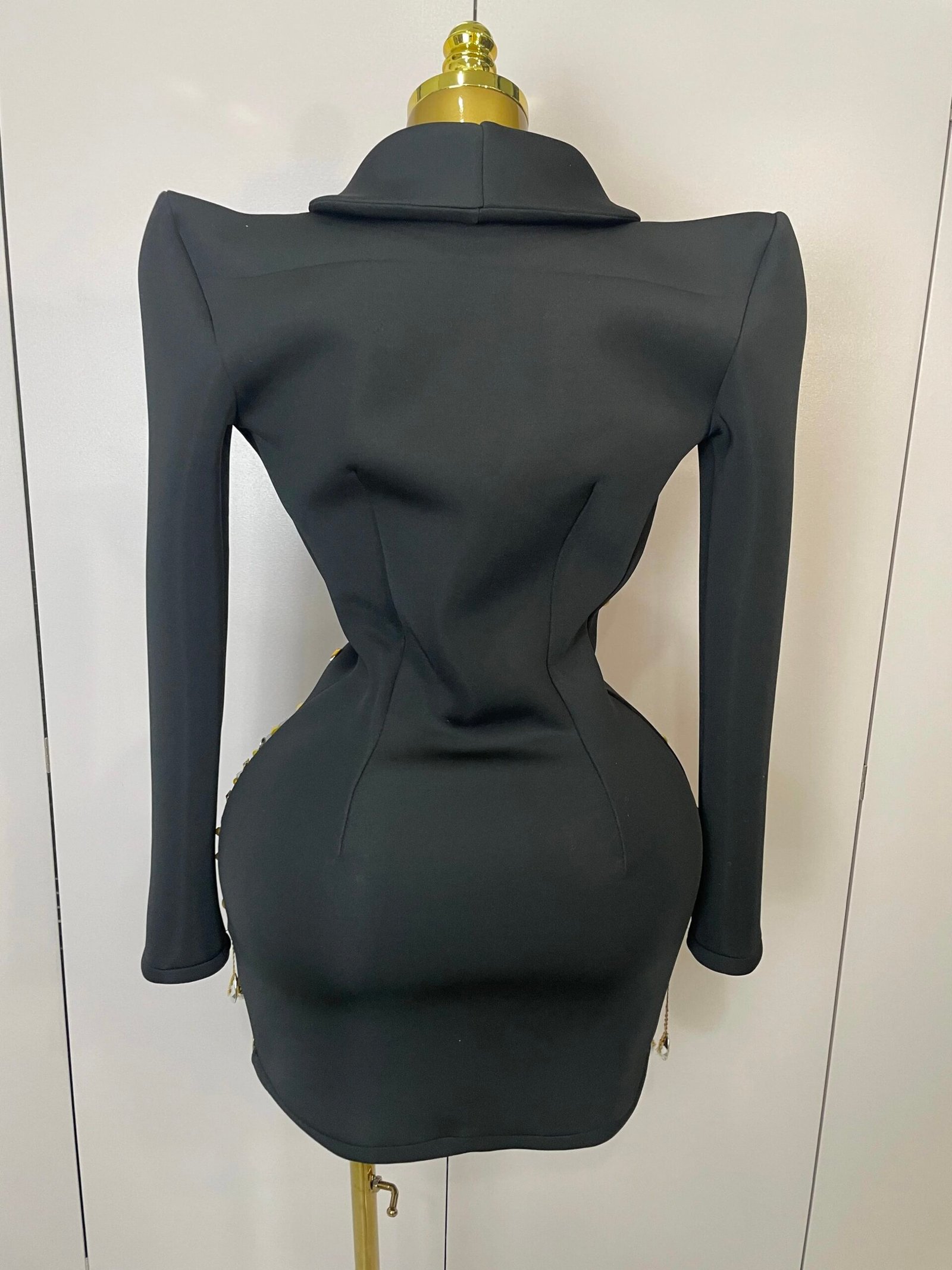 Sparkly Crystal Chains Pearls Long Sleeve Mini Dress