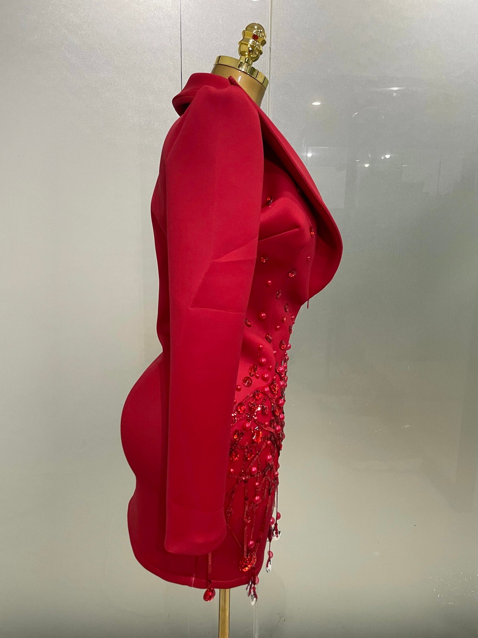 Sparkly Crystal Chains Pearls Long Sleeve Mini Dress