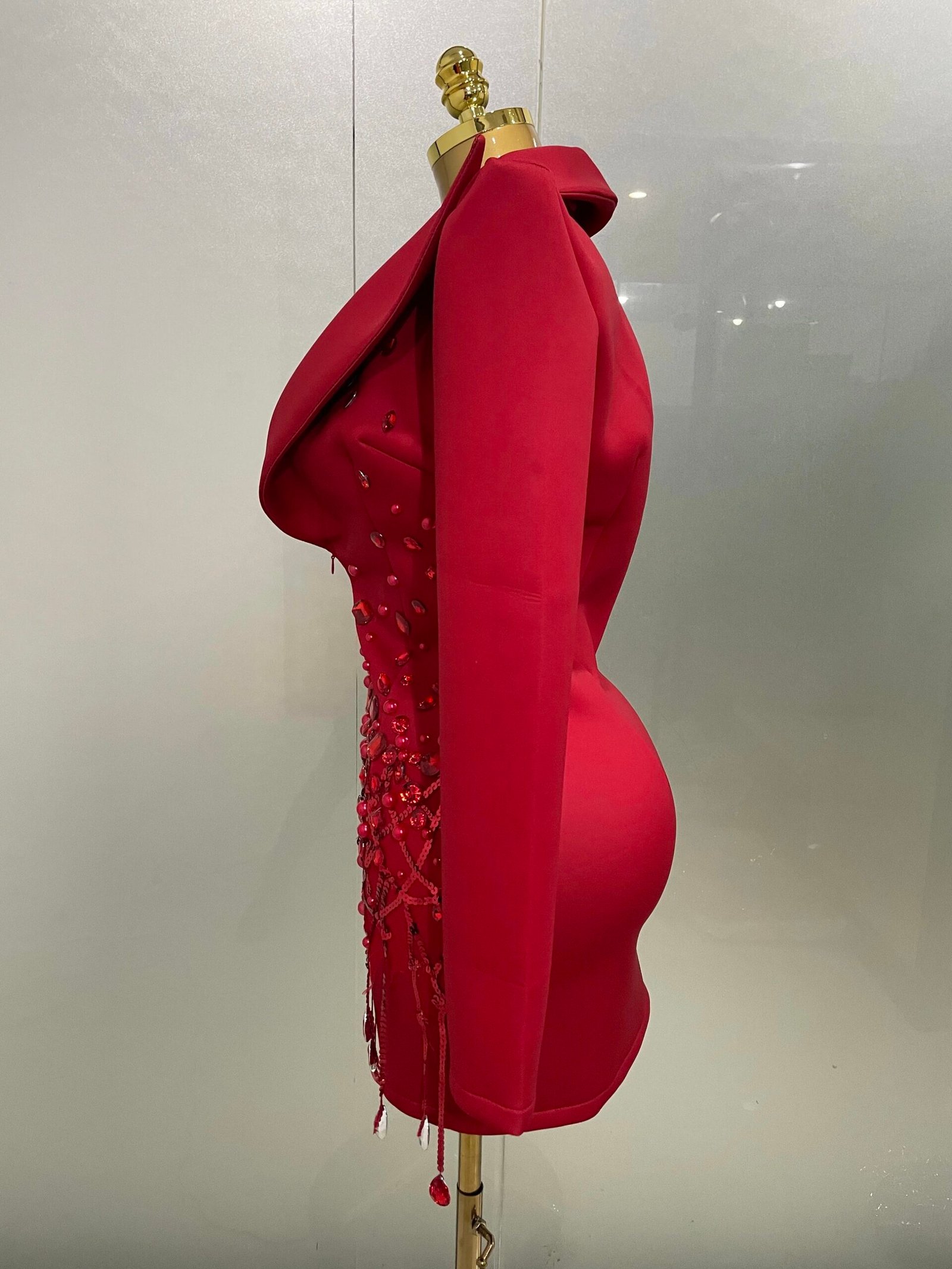 Sparkly Crystal Chains Pearls Long Sleeve Mini Dress