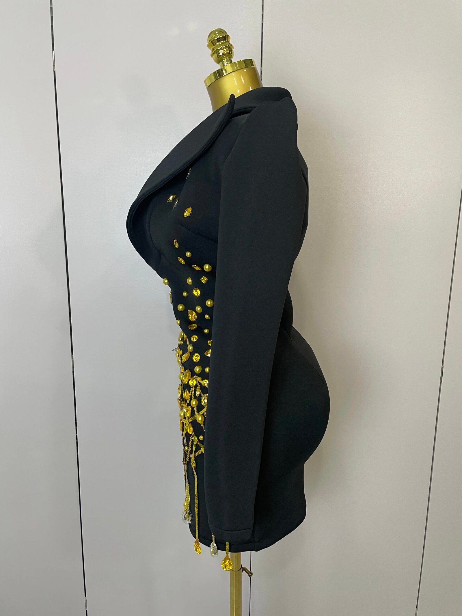 Sparkly Crystal Chains Pearls Long Sleeve Mini Dress