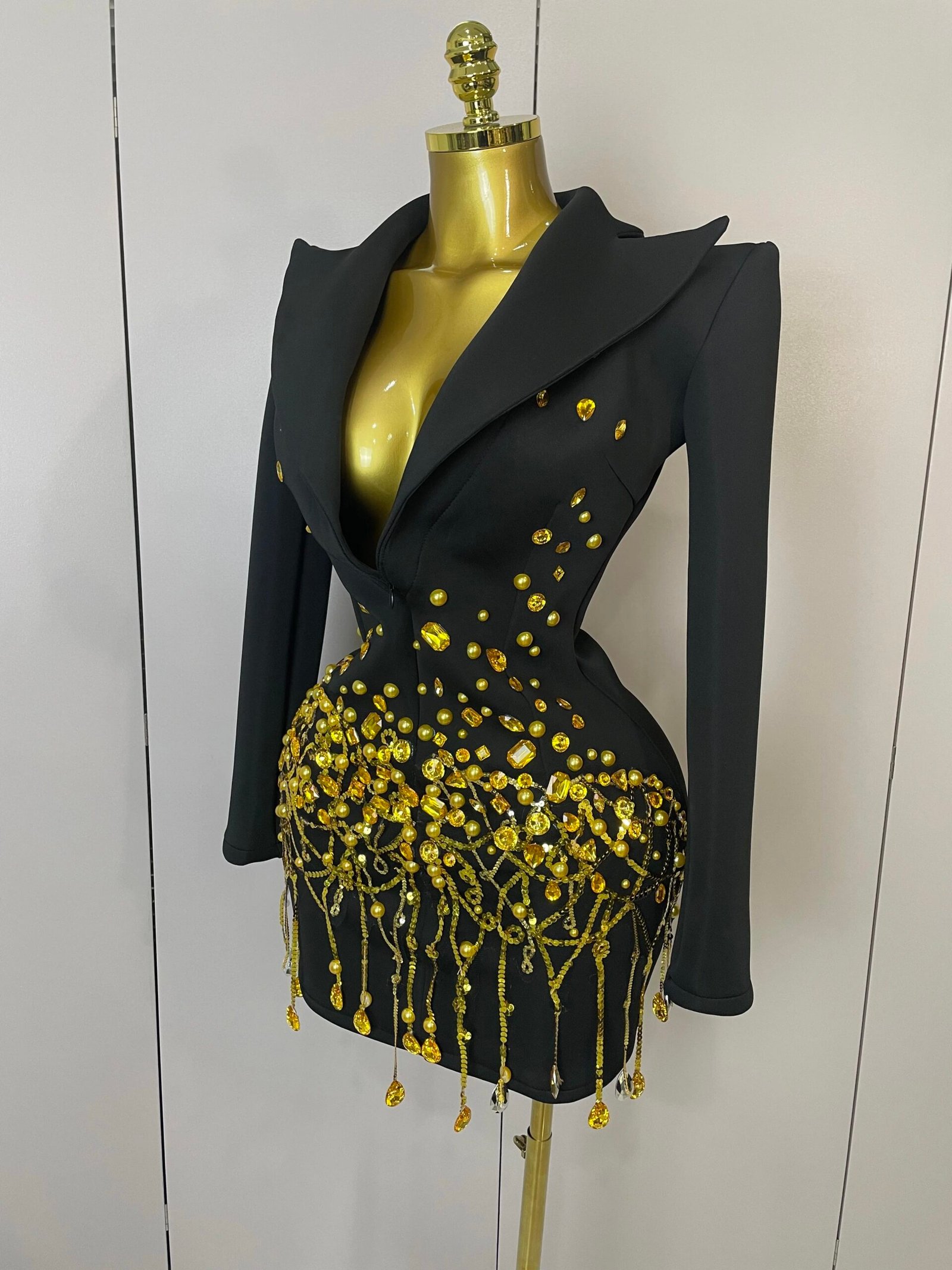 Sparkly Crystal Chains Pearls Long Sleeve Mini Dress