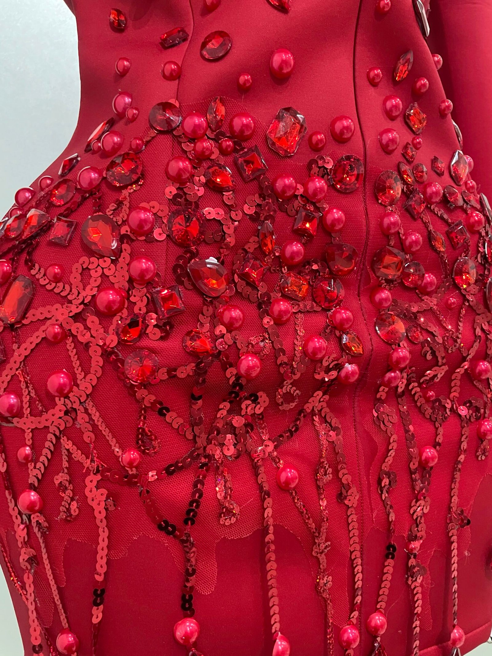 Sparkly Crystal Chains Pearls Long Sleeve Mini Dress