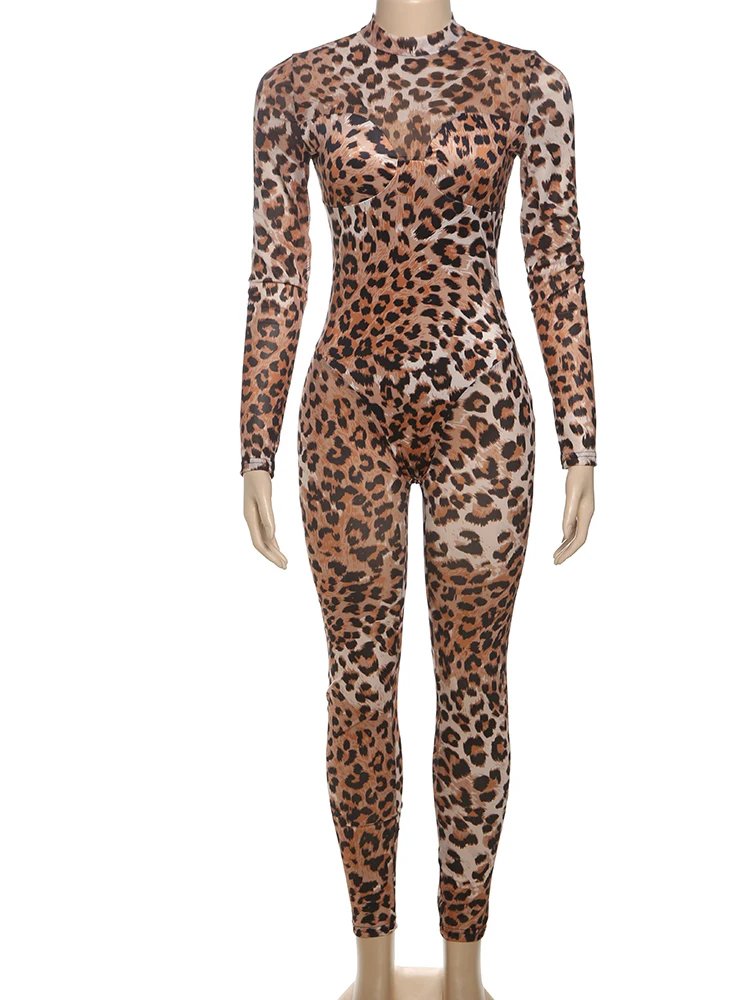 Leopard Jumpsuits Sexy Mesh Thin Leopard Jumpsuits Sexy Mesh Thin