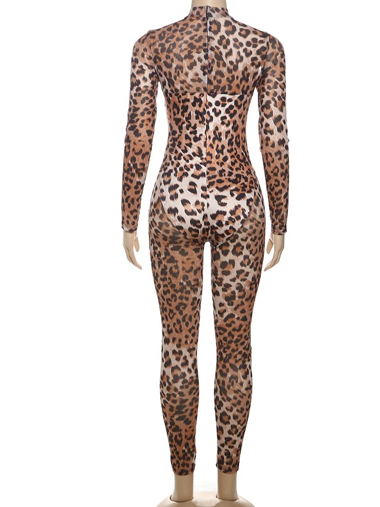 Leopard Jumpsuits Sexy Mesh Thin Leopard Jumpsuits Sexy Mesh Thin