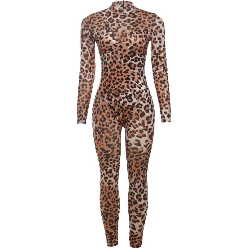 Leopard Jumpsuits Sexy Mesh Thin Leopard Jumpsuits Sexy Mesh Thin