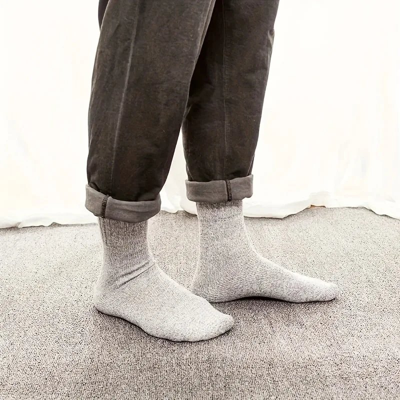 5 Pairs Winter Men's Solid Color Mid Tube Socks