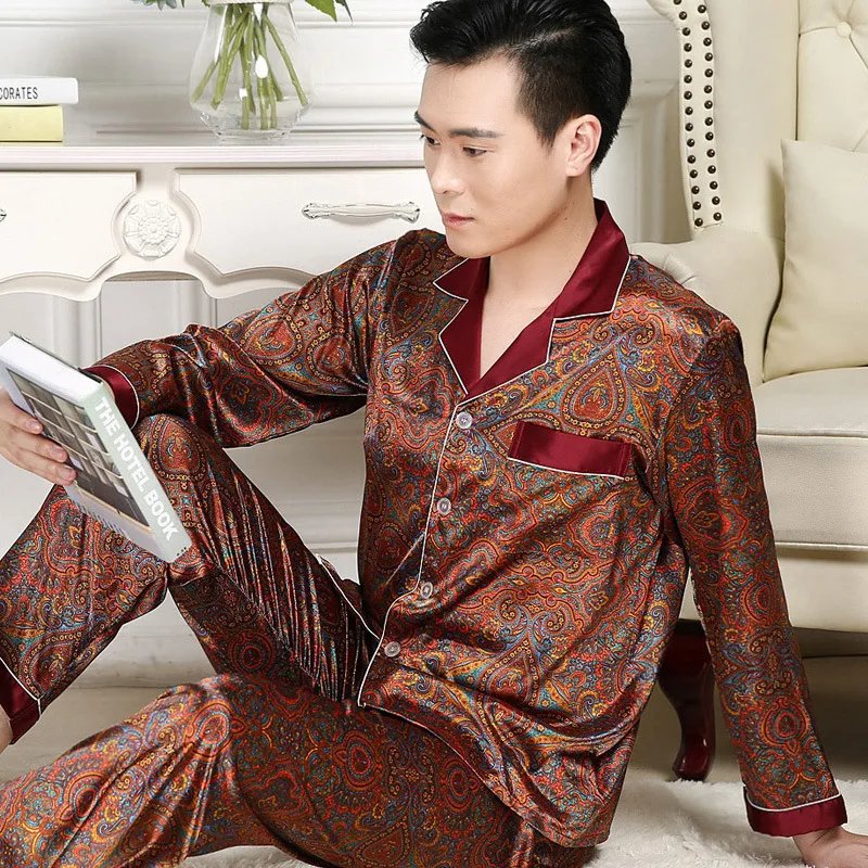 High Quality Pajamas Set Men Spring Autumn Thin Polyester Ice Silk Long-sleeved Sleepwear Plus Size Summer Home Clothes Male High Quality Pajamas Set Men Spring Autumn Thin Polyester Ice Silk Long-sleeved Sleepwear Plus Size Summer Home Clothes Male