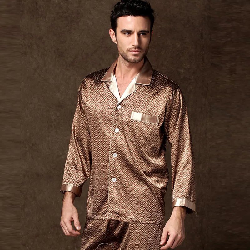 High Quality Pajamas Set Men Spring Autumn Thin Polyester Ice Silk Long-sleeved Sleepwear Plus Size Summer Home Clothes Male High Quality Pajamas Set Men Spring Autumn Thin Polyester Ice Silk Long-sleeved Sleepwear Plus Size Summer Home Clothes Male
